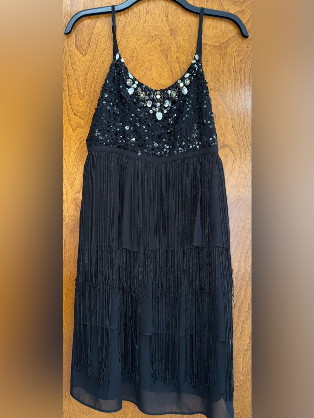 Black Beaded Fringe Evening Dress - Elegant Party Slip size 8